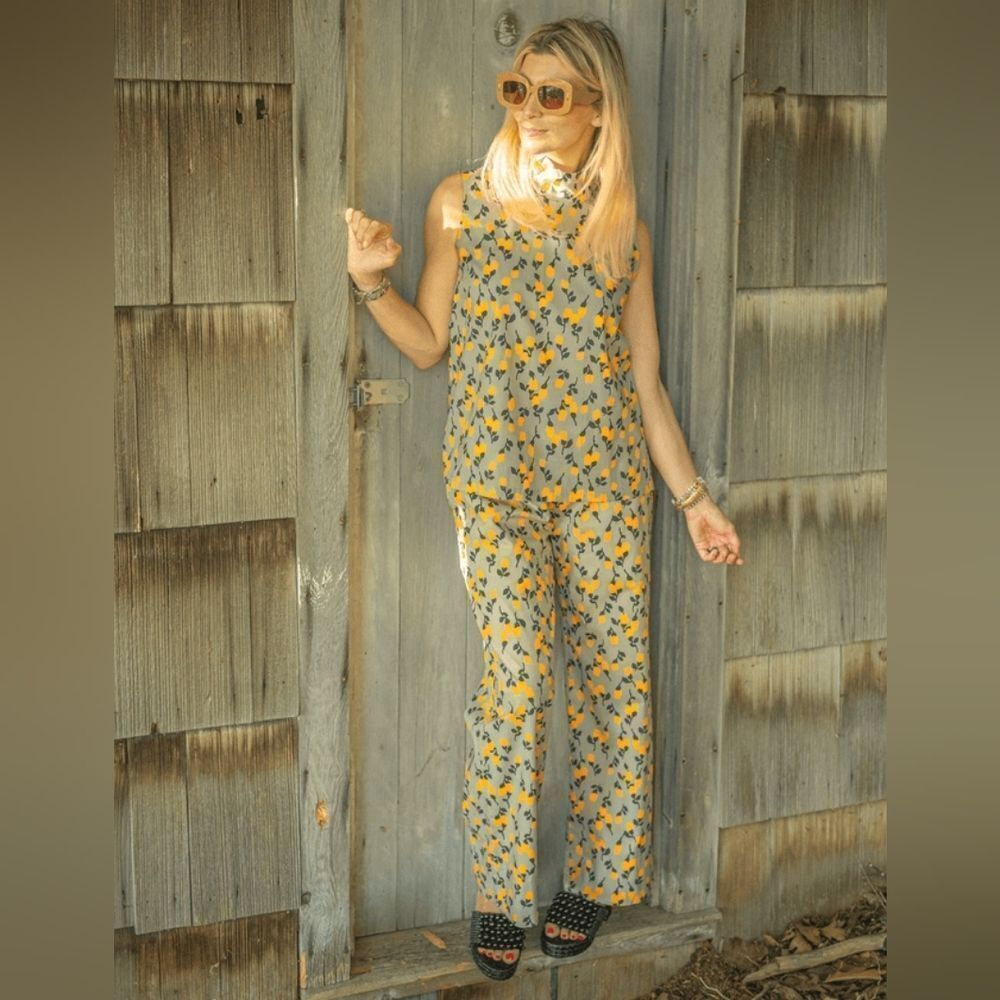 Buru Set Mod Top With Le Culottes Full Length Pants Size XL